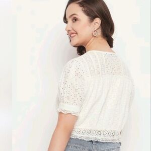 NWT J. Crew Button-front eyelet cropped top white sz Xl